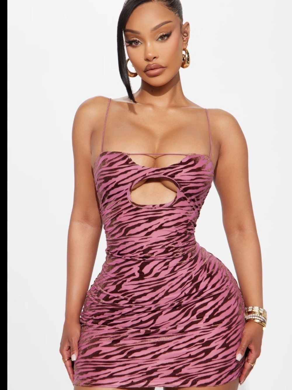Forever 21 Pink Zebra-Print Cutout Bodycon Mini Dress